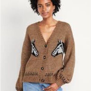 Old Navy Brown Horse Pattern Cardigan